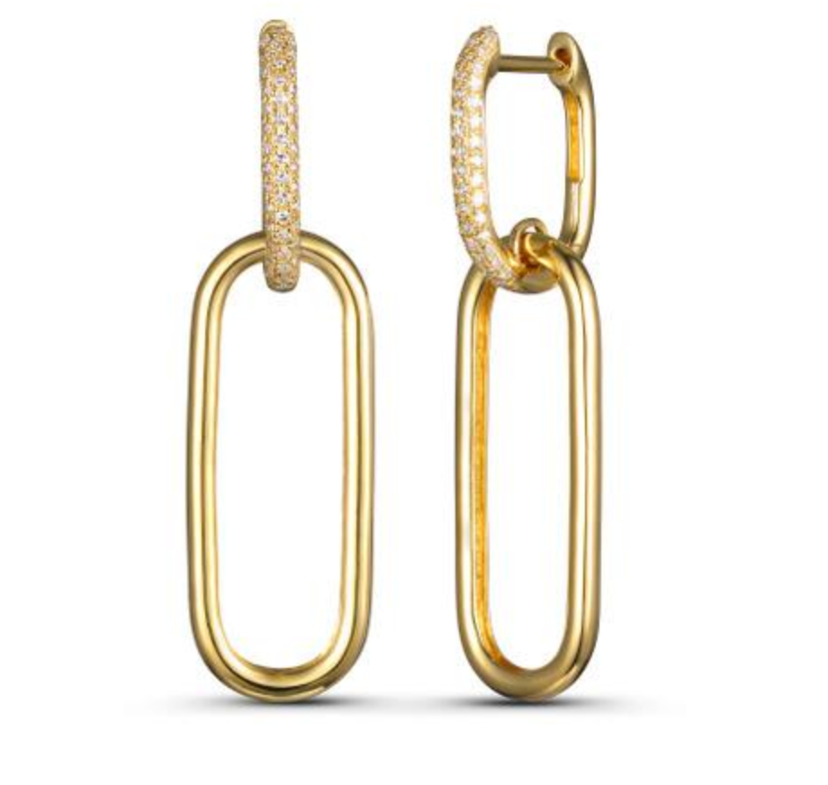Double Gold and Diamond Link Earrings