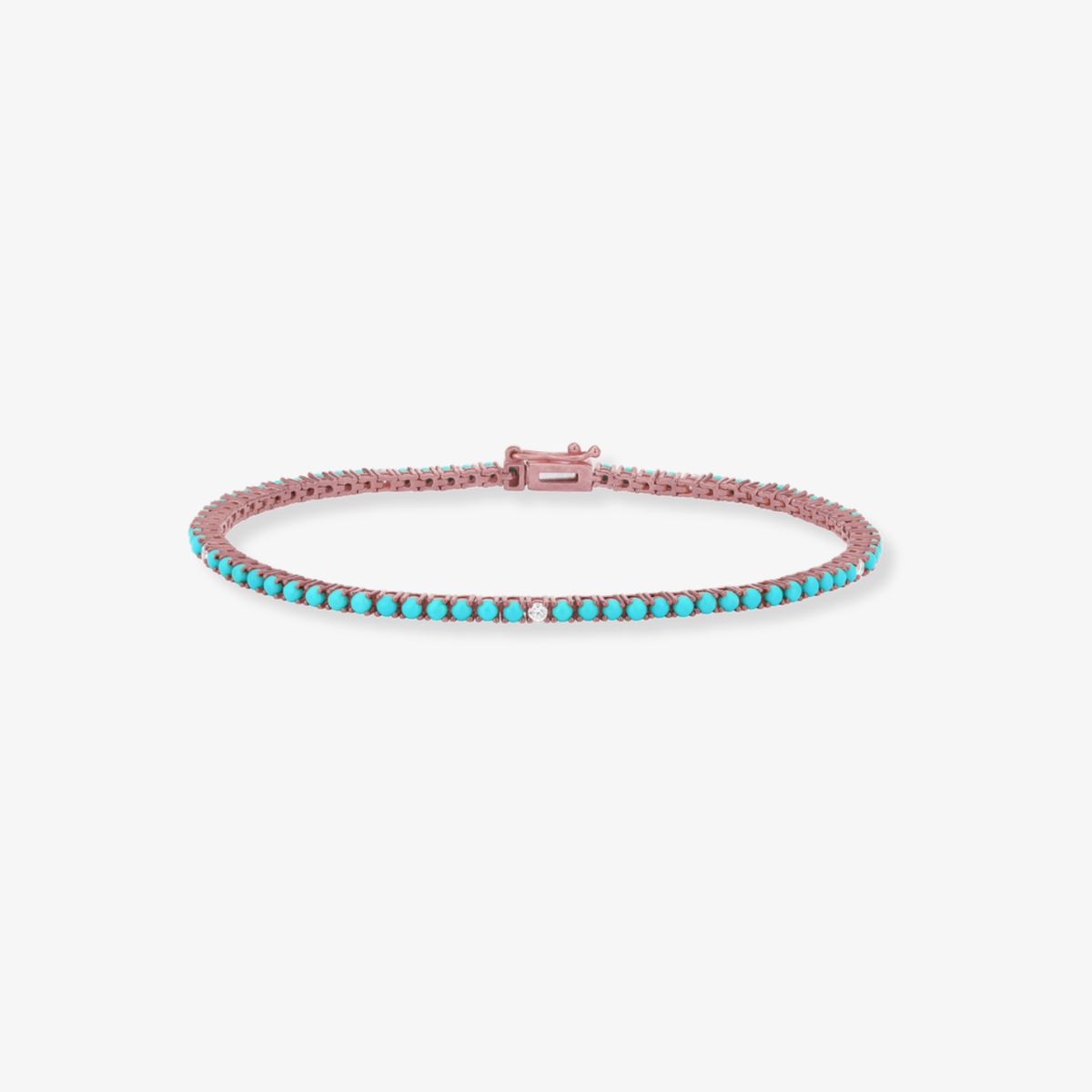 Small Gemstone and Diamond Tennis Bracelet 14k Rose Gold Turquoise