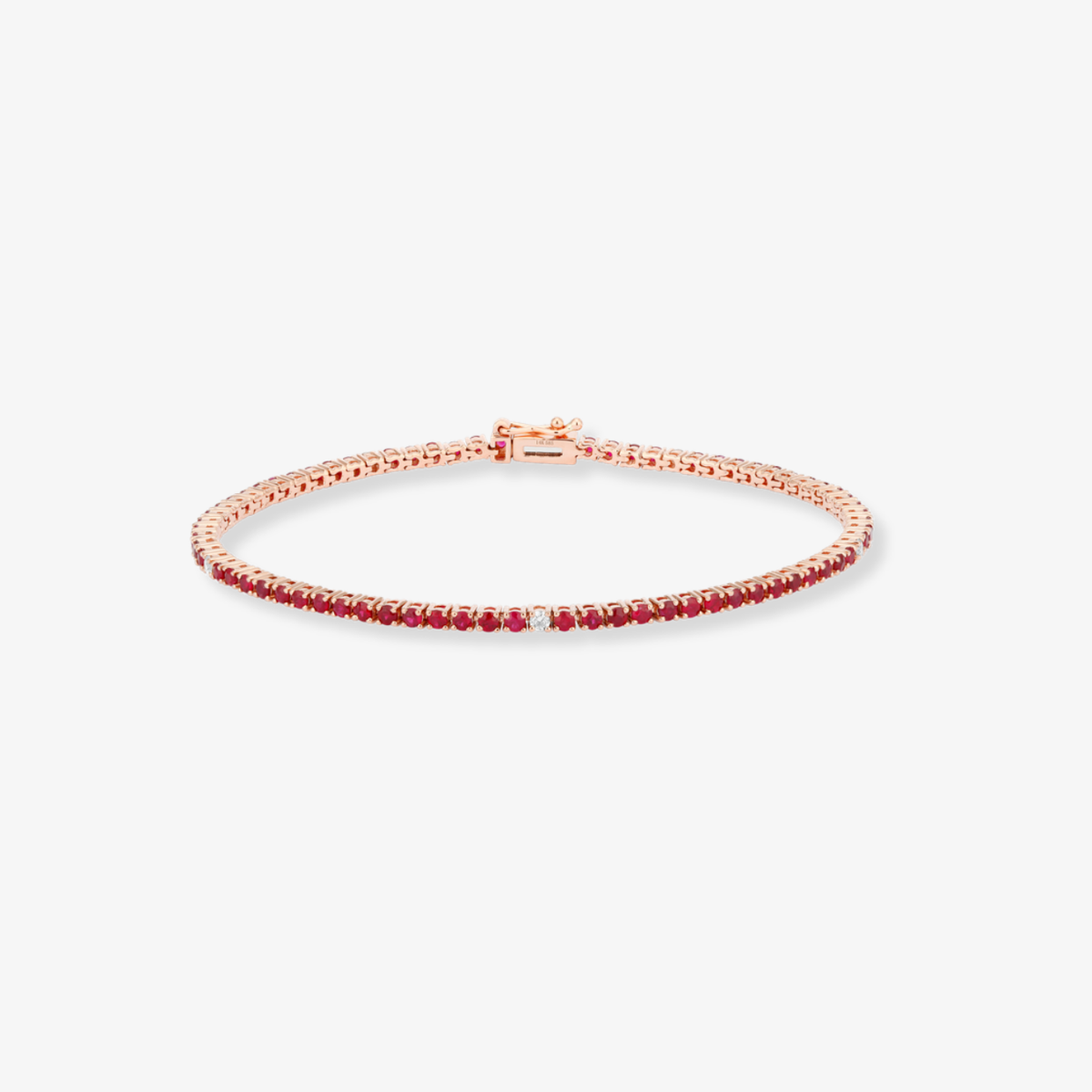 Small Gemstone and Diamond Tennis Bracelet 14k Rose Gold Ruby