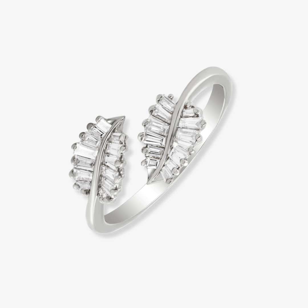 Open Double Leaf Ring White Gold