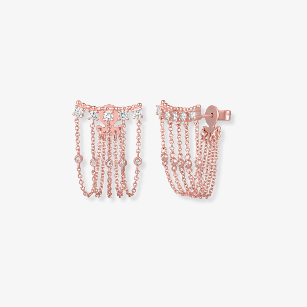 Five Diamond Chain Connector Earrings Rose Gold