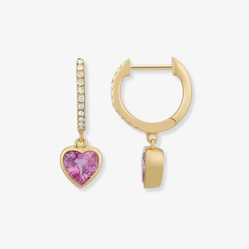 Dangling Gemstone Heart Diamond Huggie Earrings