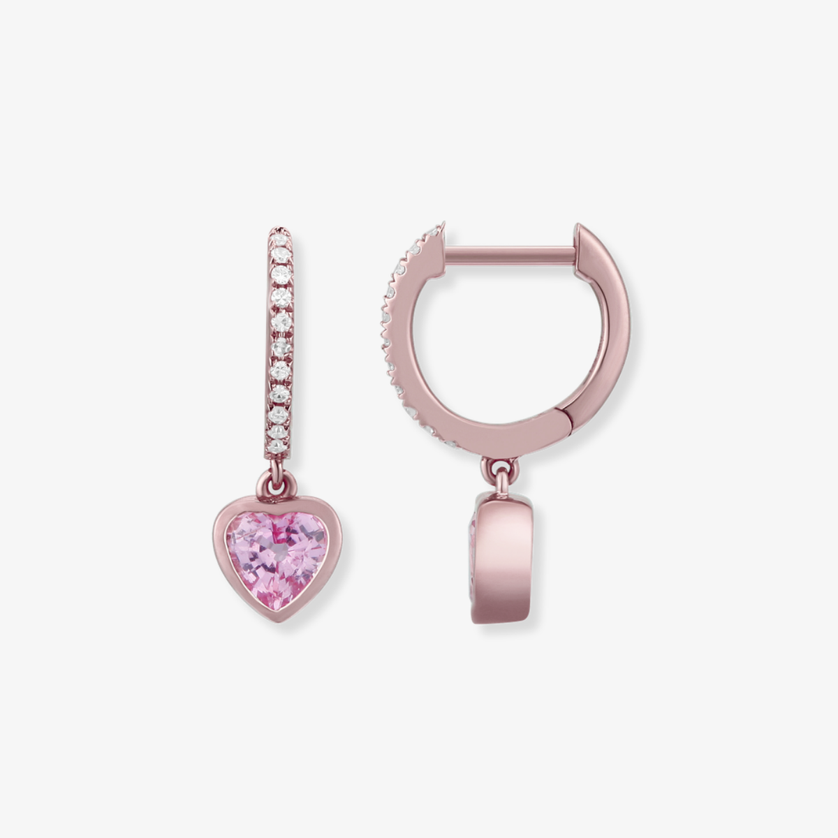 Dangling Gemstone Heart Diamond Huggie Earrings