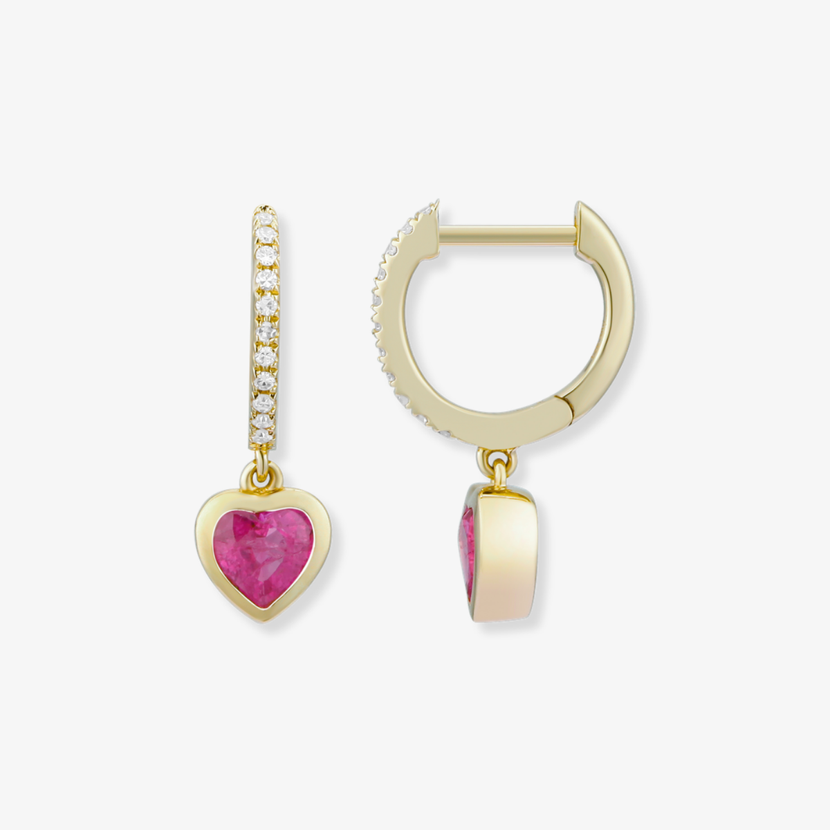 Dangling Gemstone Heart Diamond Huggie Earrings