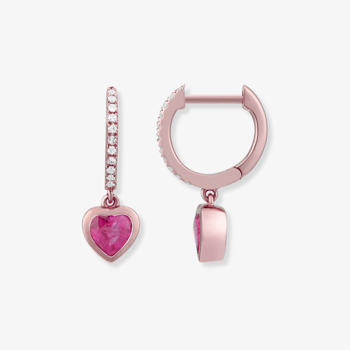 Dangling Gemstone Heart Diamond Huggie Earrings