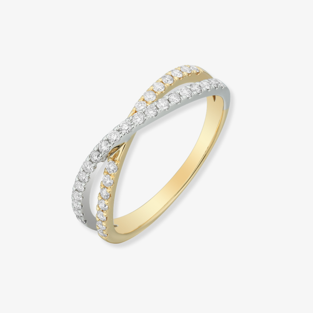 Anillo de diamantes entrecruzados de dos tonos 