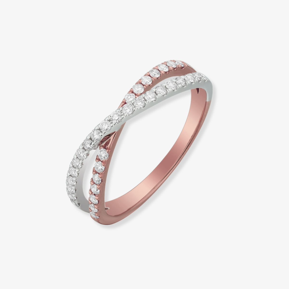 Two Tone Criss Cross Diamond Ring