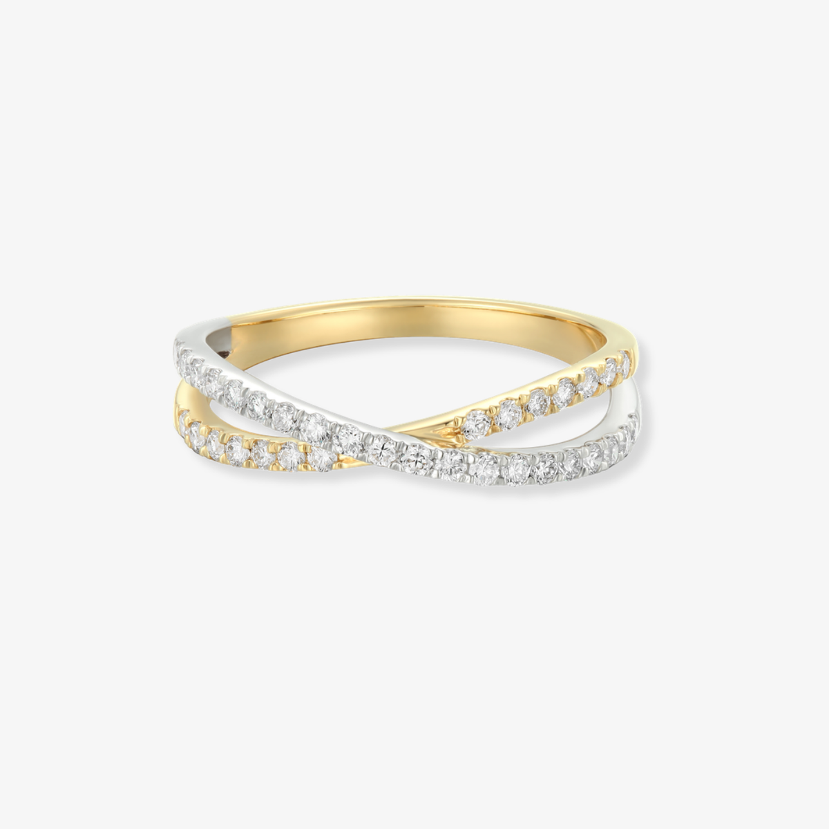 Two Tone Criss Cross Diamond Ring