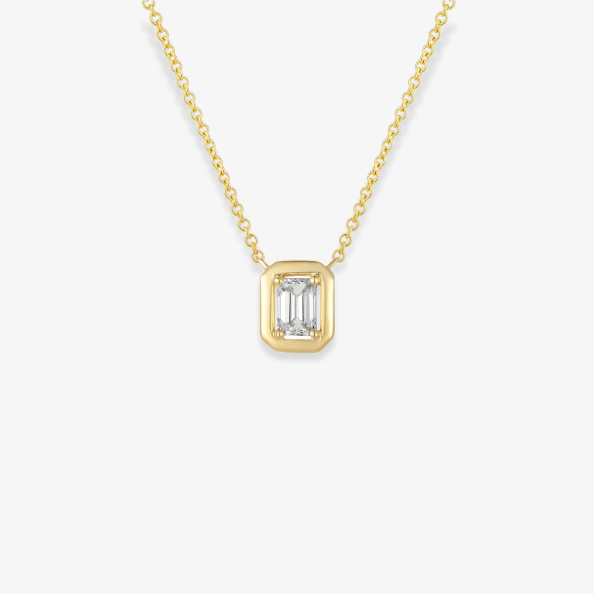 Emerald Cut Diamond Bezel Necklace