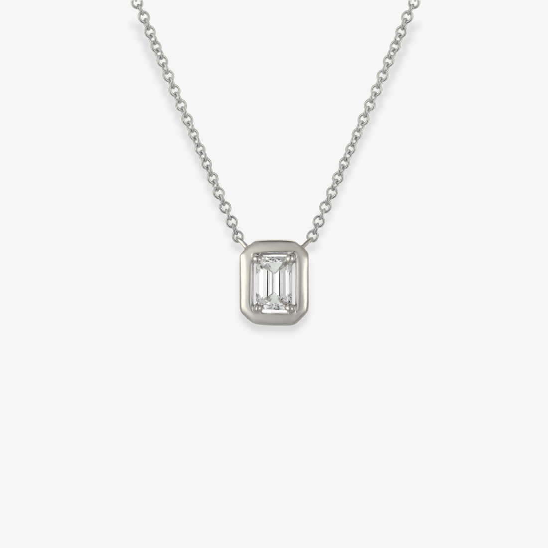 Emerald Cut Diamond Bezel Necklace