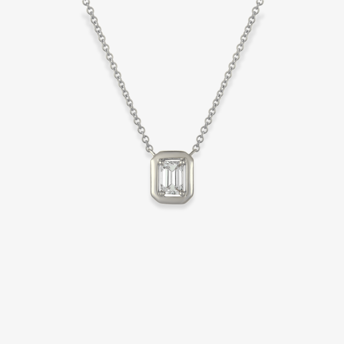 Emerald Cut Diamond Bezel Necklace