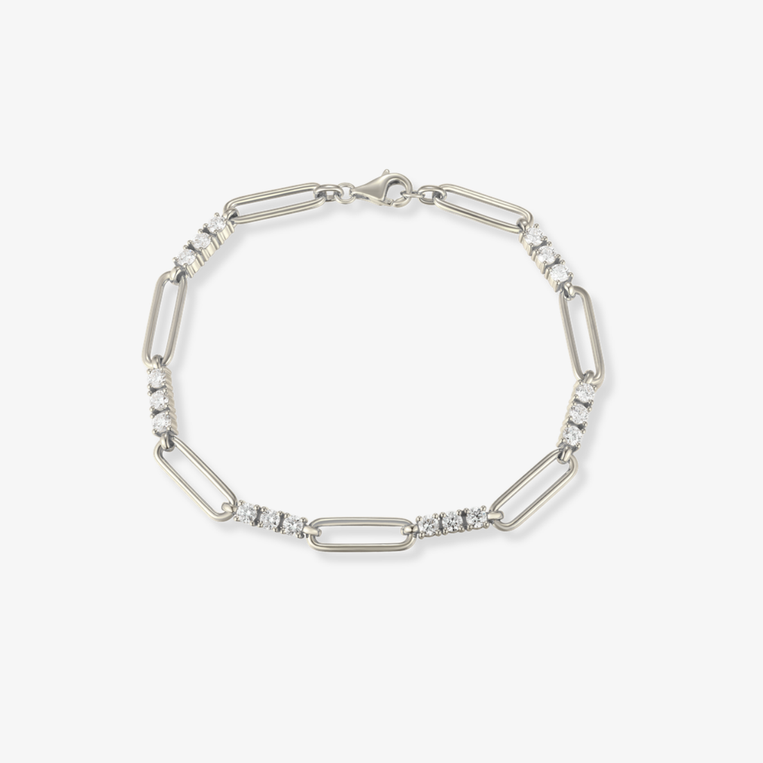 Three Diamond Segmented Paperclip Bracelet