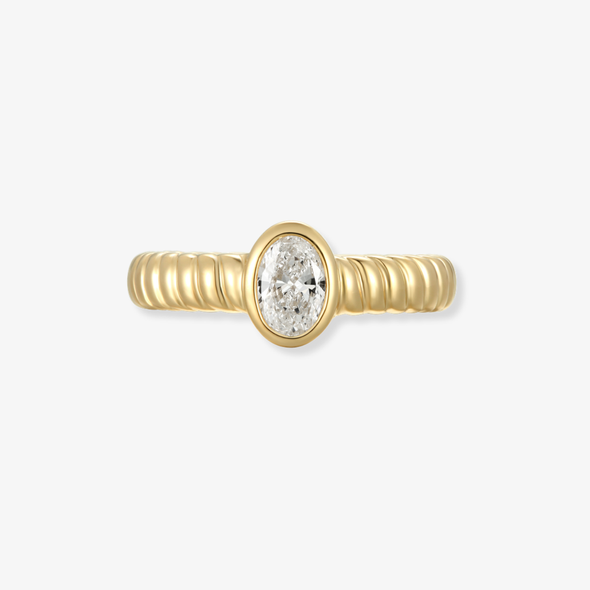Striped Oval Diamond Bezel Ring