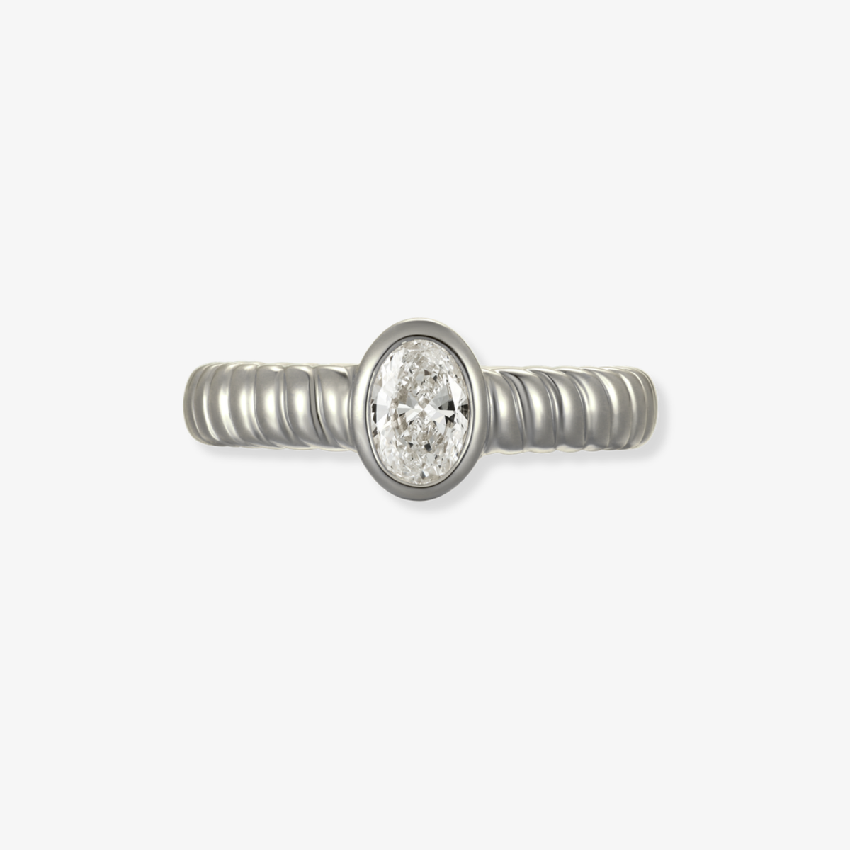 Striped Oval Diamond Bezel Ring