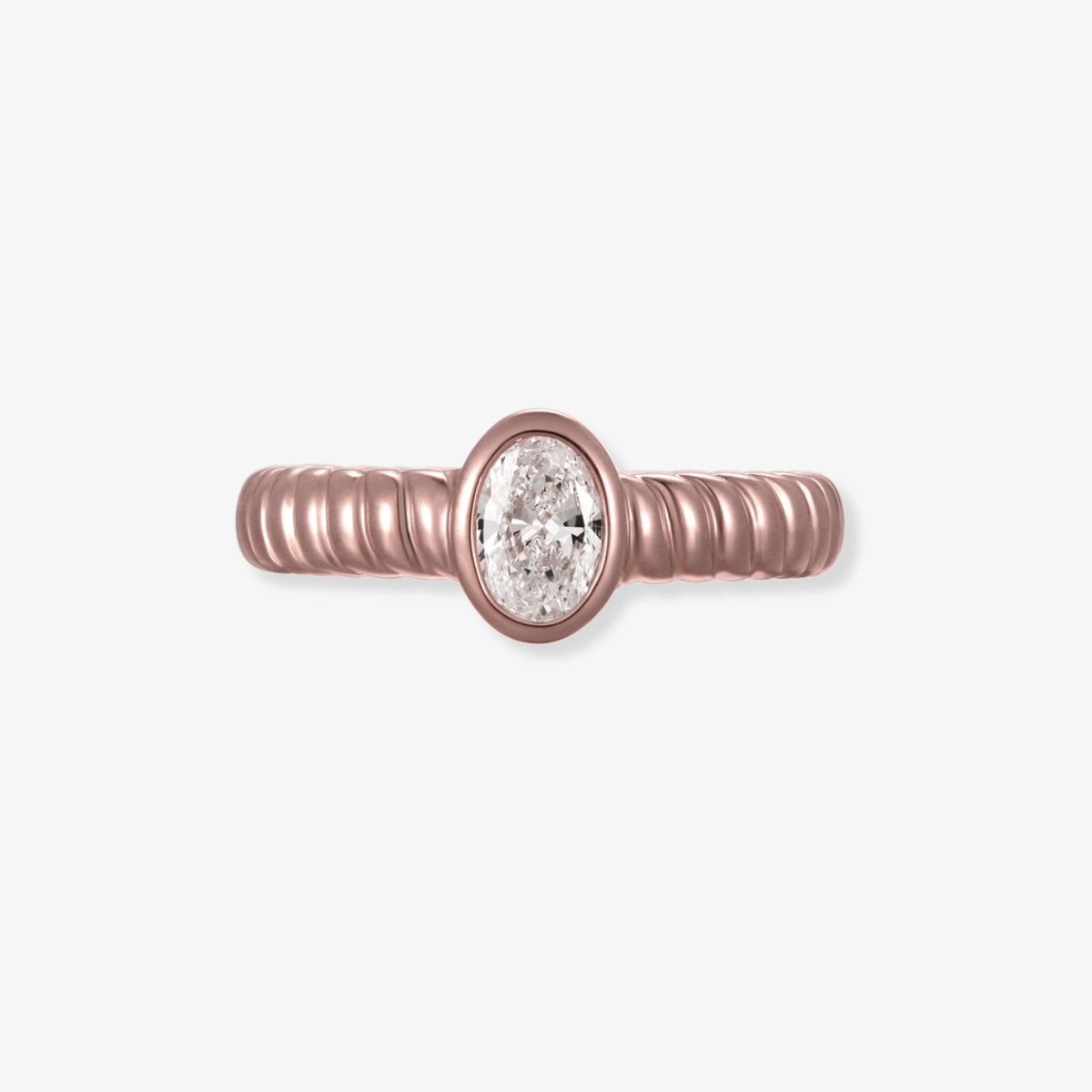 Striped Oval Diamond Bezel Ring