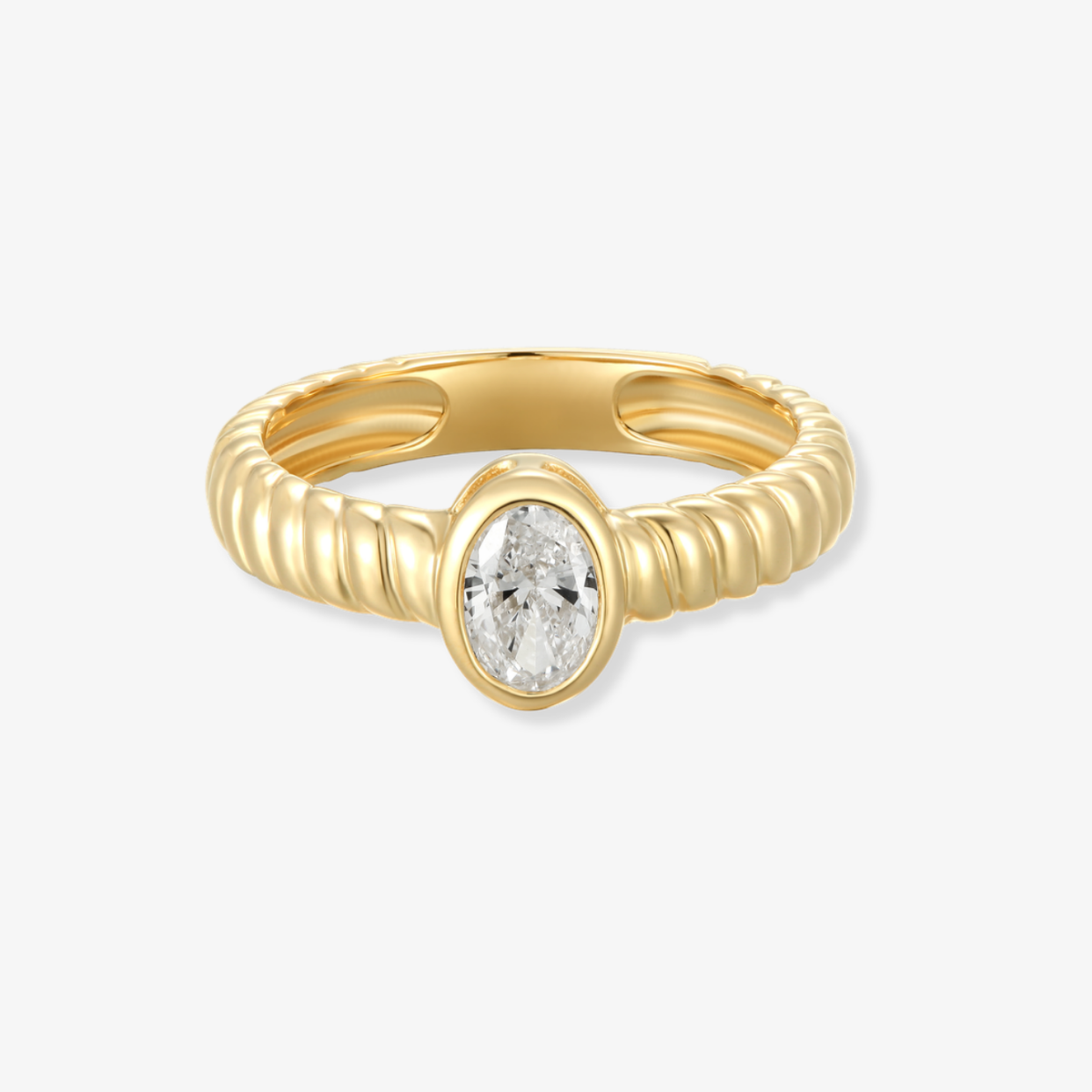 Striped Oval Diamond Bezel Ring