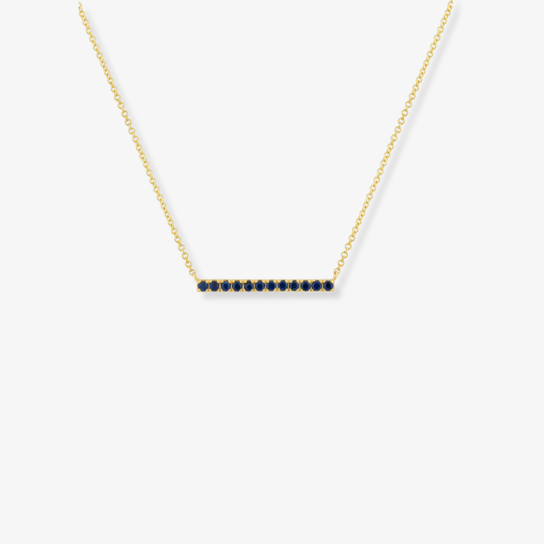 Small Bar Gemstone Necklace Blue Sapphire Yellow Gold