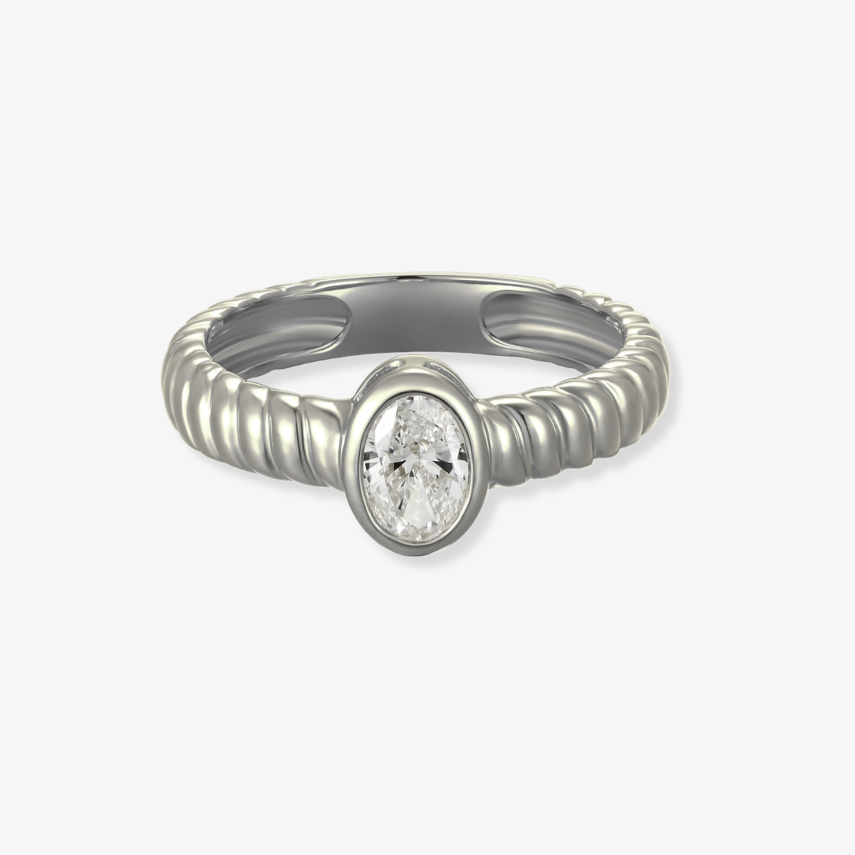 Striped Oval Diamond Bezel Ring
