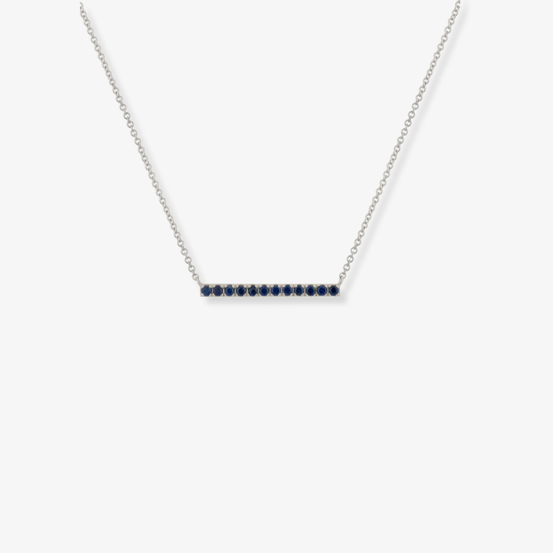 Small Bar Gemstone Necklace Blue Sapphire White Gold