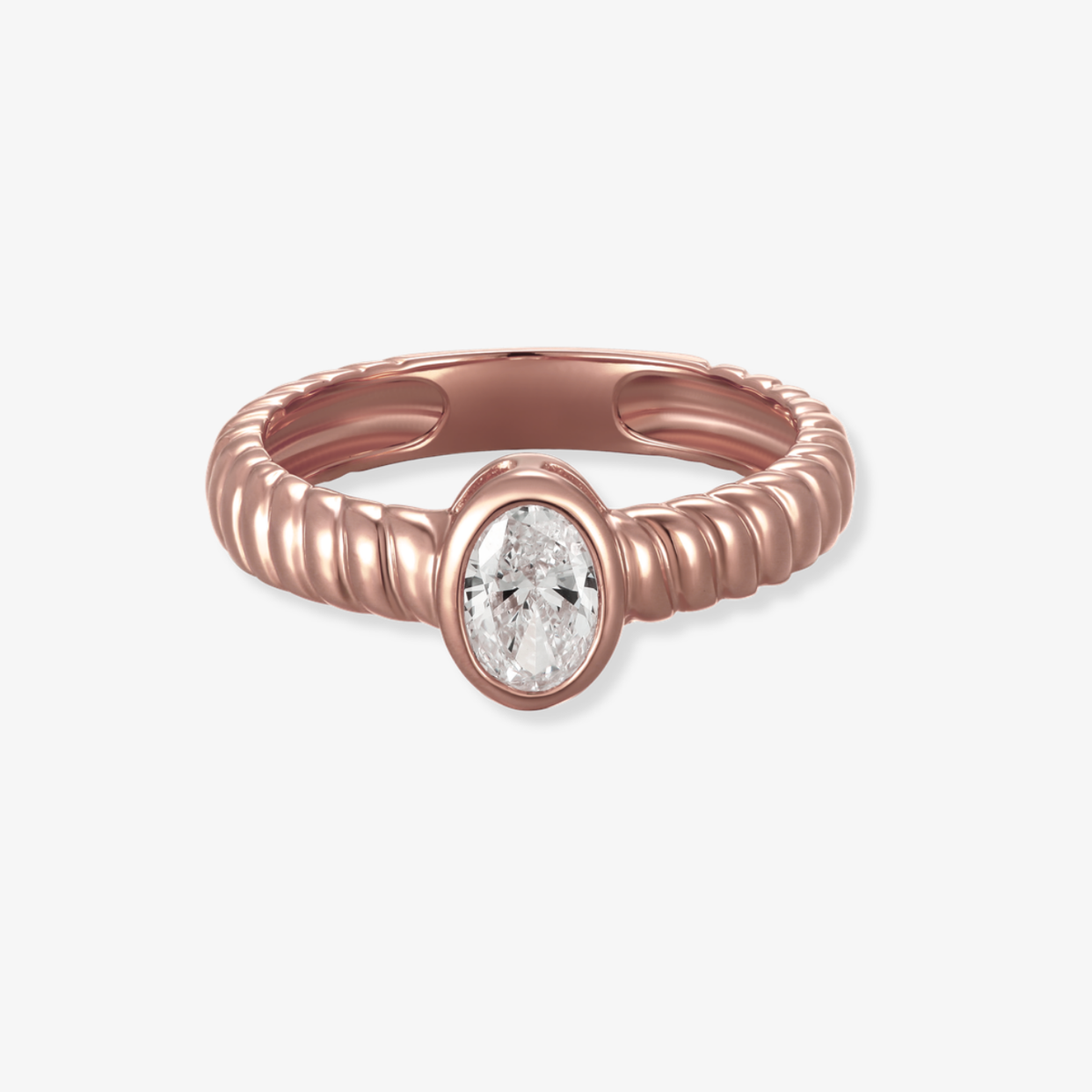 Striped Oval Diamond Bezel Ring