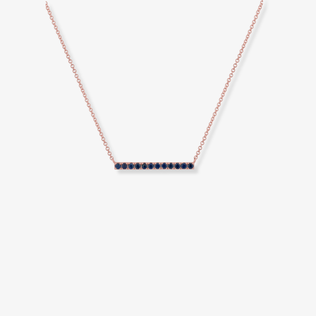 Small Bar Gemstone Necklace Blue Sapphire Rose Gold