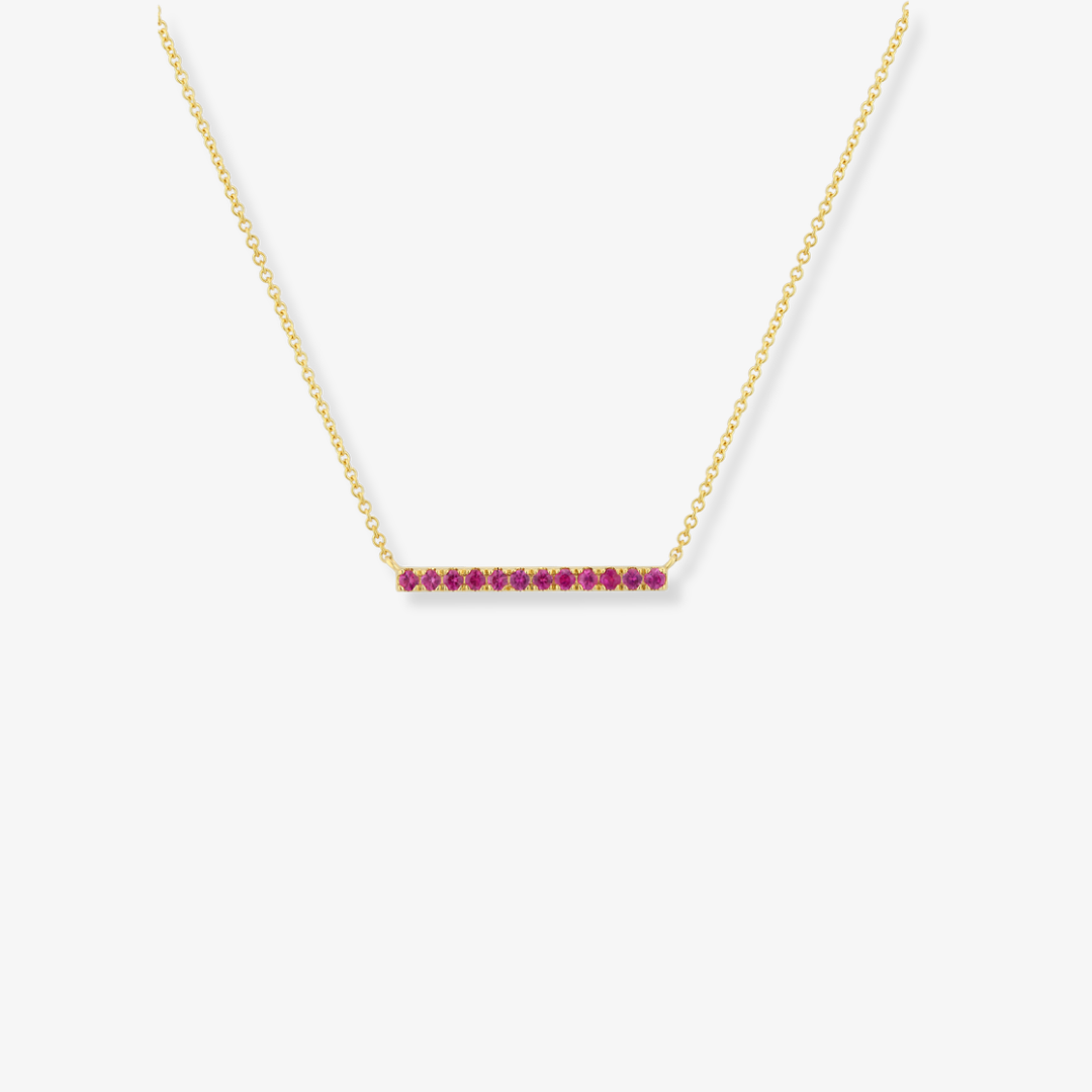 Small Bar Gemstone Necklace Ruby Yellow Gold