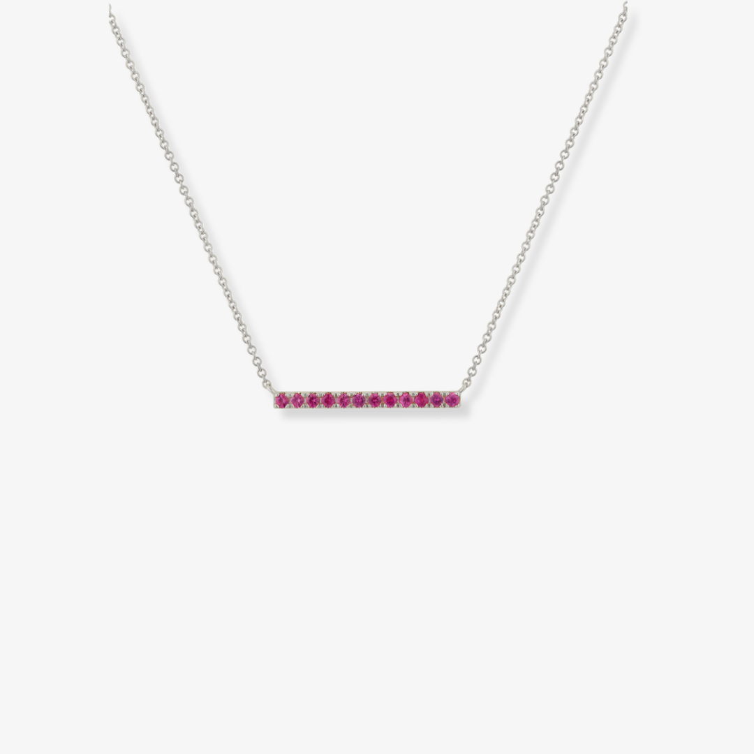 Small Bar Gemstone Necklace Ruby White Gold