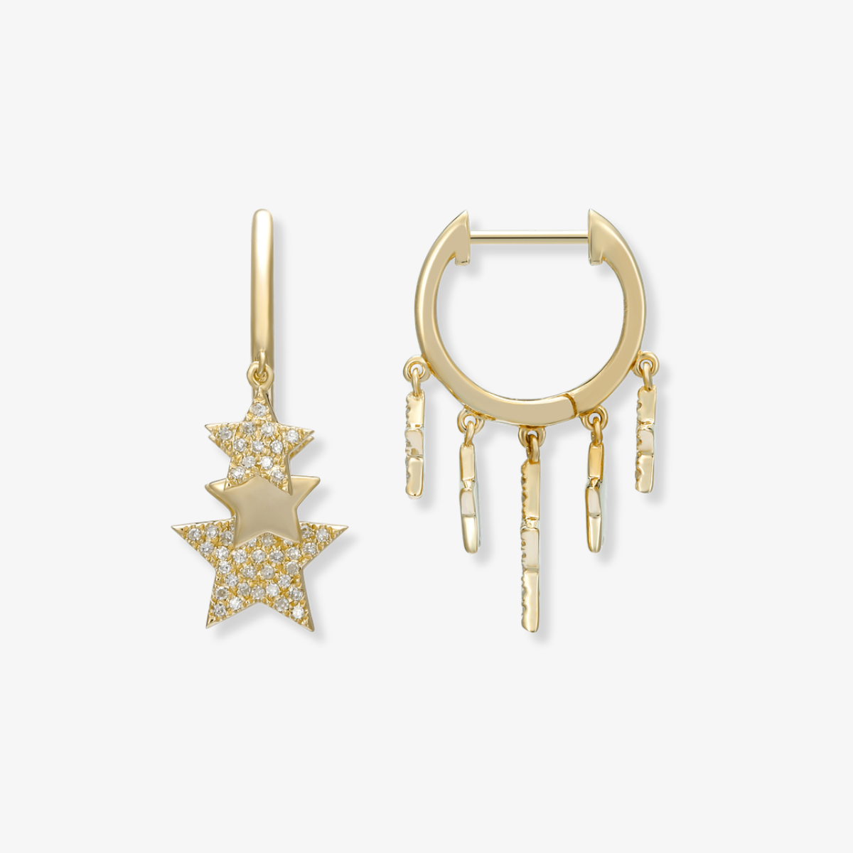 Gold and Diamond Dangling Star Huggies