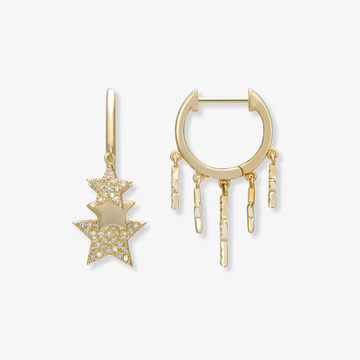 Gold and Diamond Dangling Star Huggies