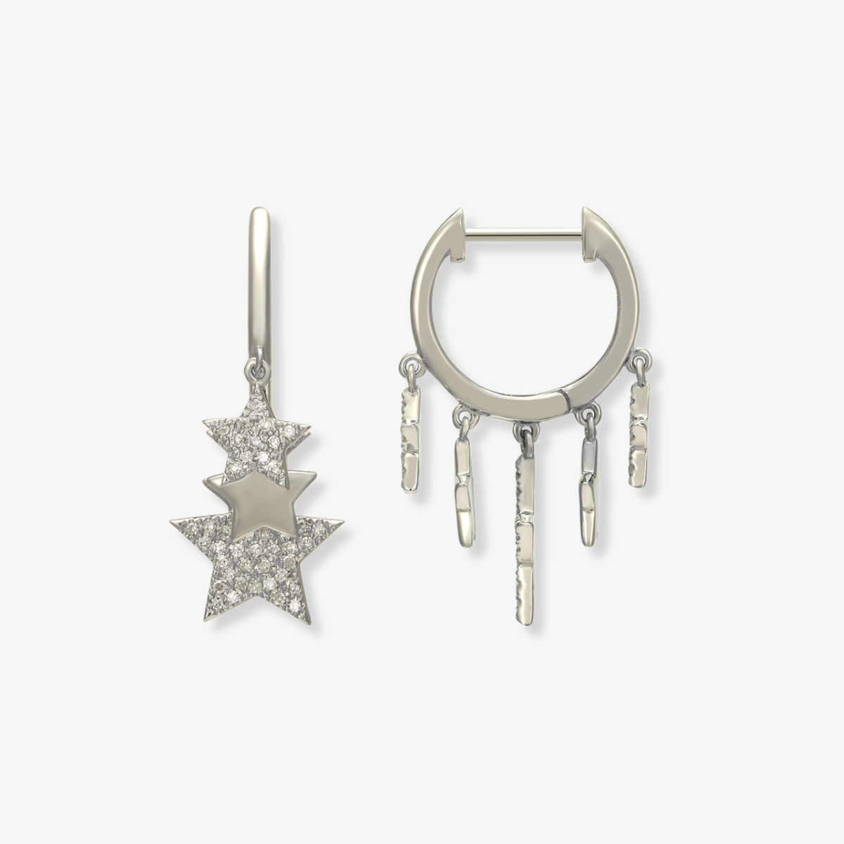 Gold and Diamond Dangling Star Huggies