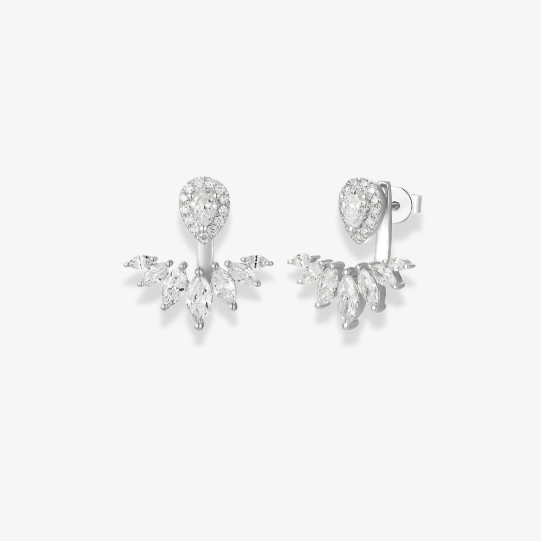 Pear With Marquise Jacket Diamond Earrings 14k White Gold