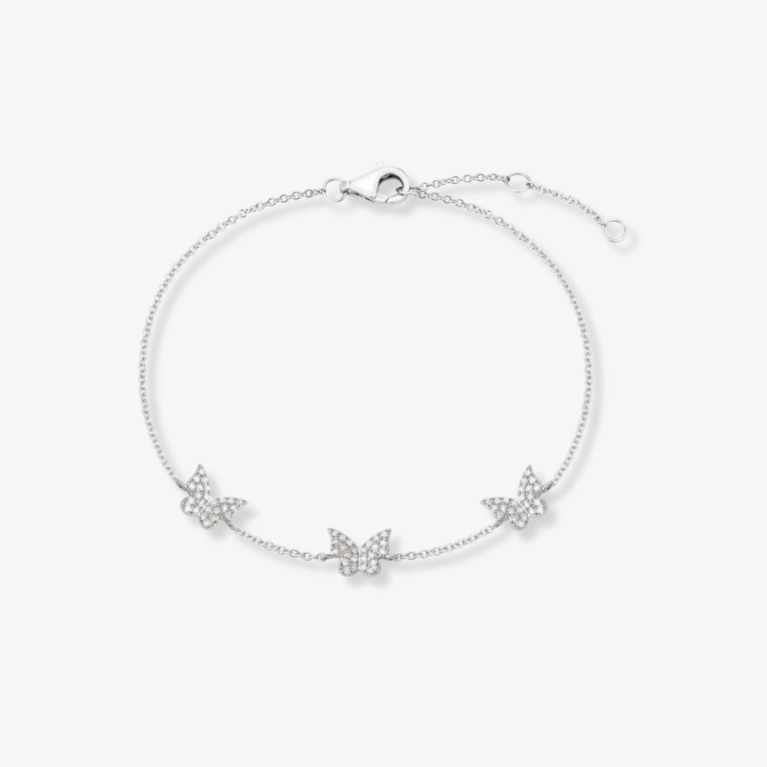 Three Pave Butterfly Bracelet 14k White Gold