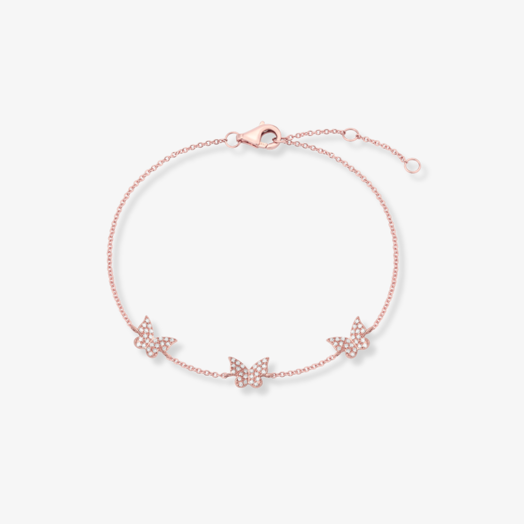 Three Pave Butterfly Bracelet 14k Rose Gold
