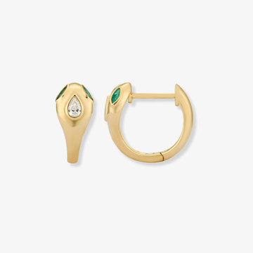 Emerald Eyes Diamond Snake Piercing 14k Yellow Gold