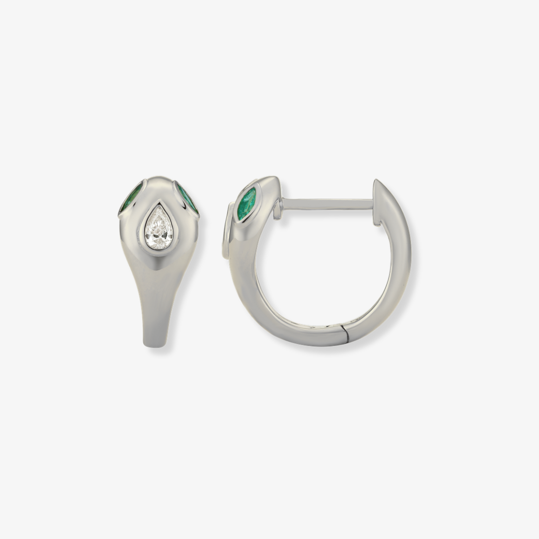 Emerald Eyes Diamond Snake Piercing 14k White Gold