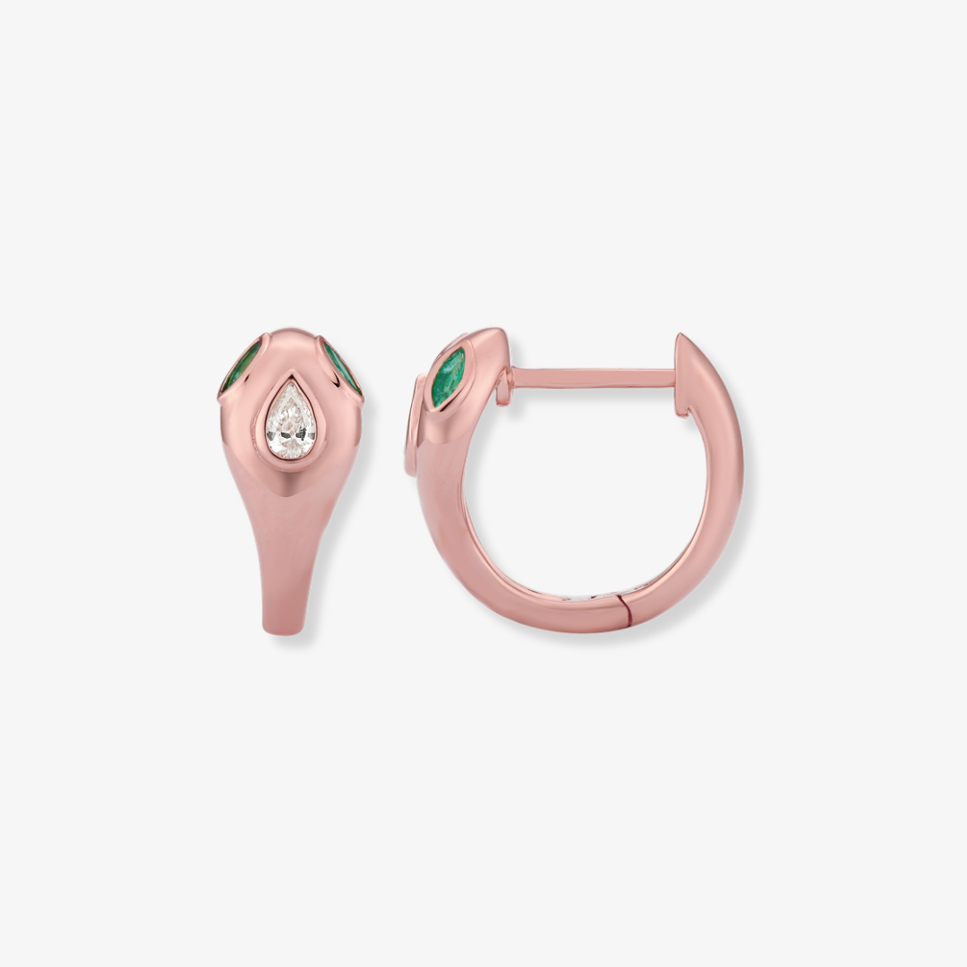Emerald Eyes Diamond Snake Piercing 14k Rose Gold