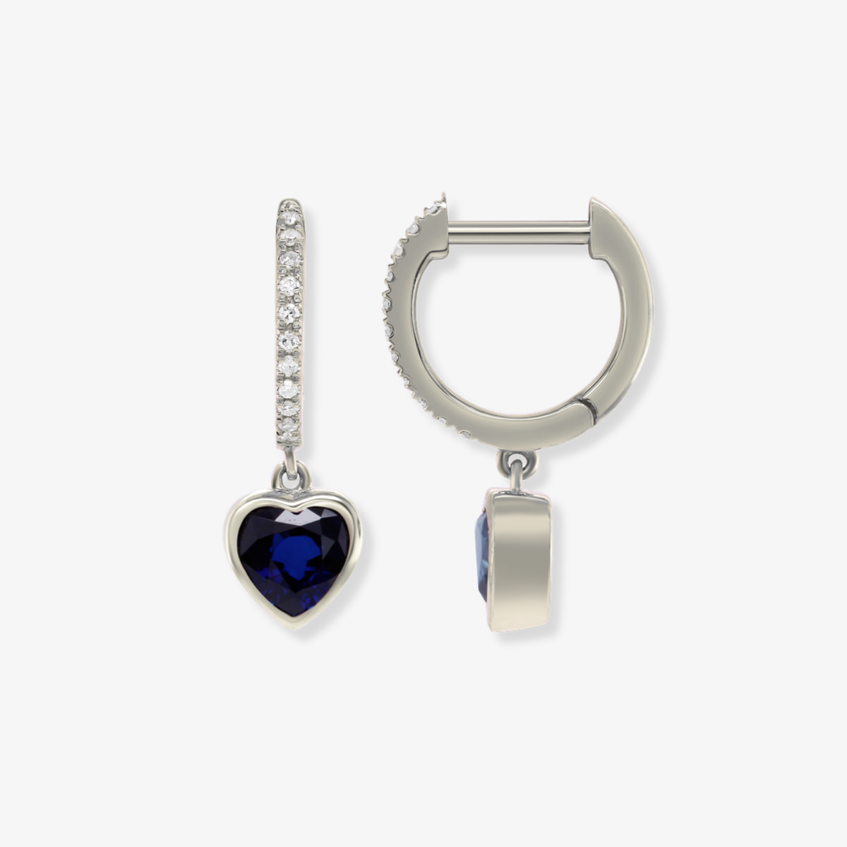 Dangling Gemstone Heart Diamond Huggie Earrings