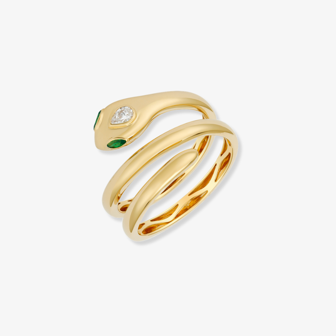 Snake Wrap Ring Emerald 14k Yellow Gold