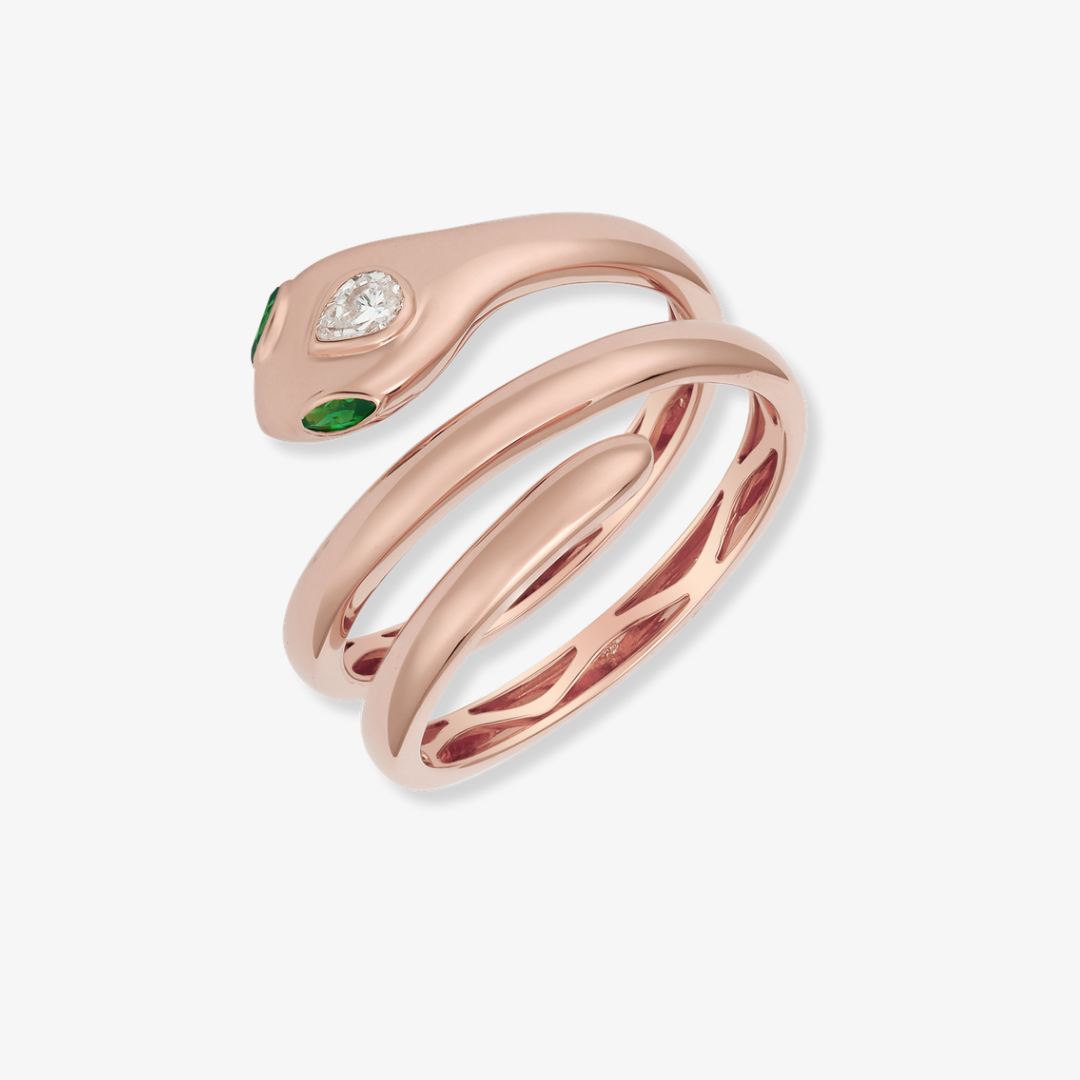Snake Wrap Ring Emerald 14k Rose Gold