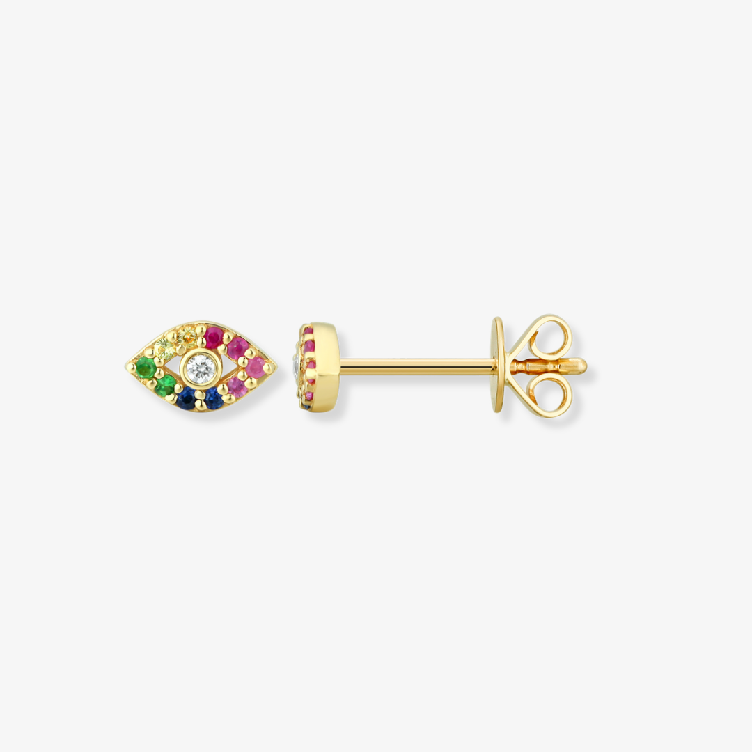 Rainbow Evil Eye Piercing 14k Yellow Gold