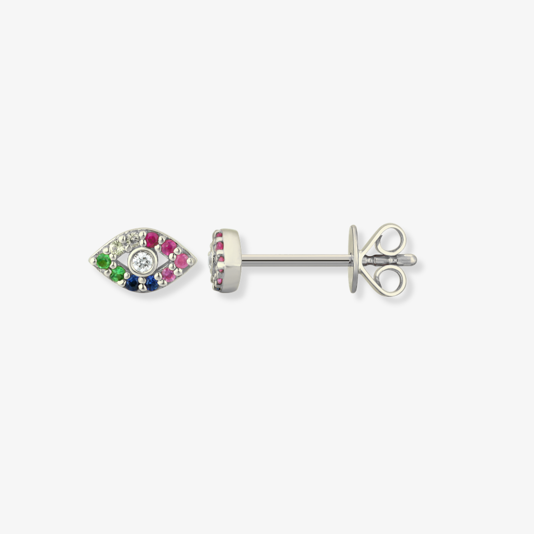 Rainbow Evil Eye Piercing 14k Yellow Gold