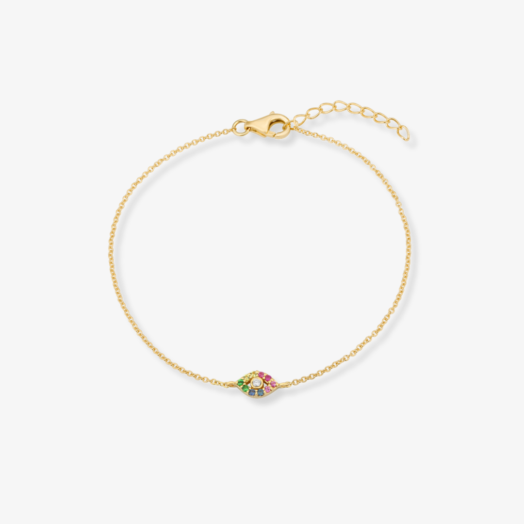 Evil Eye Rainbow Bracelet 14k Yellow Gold