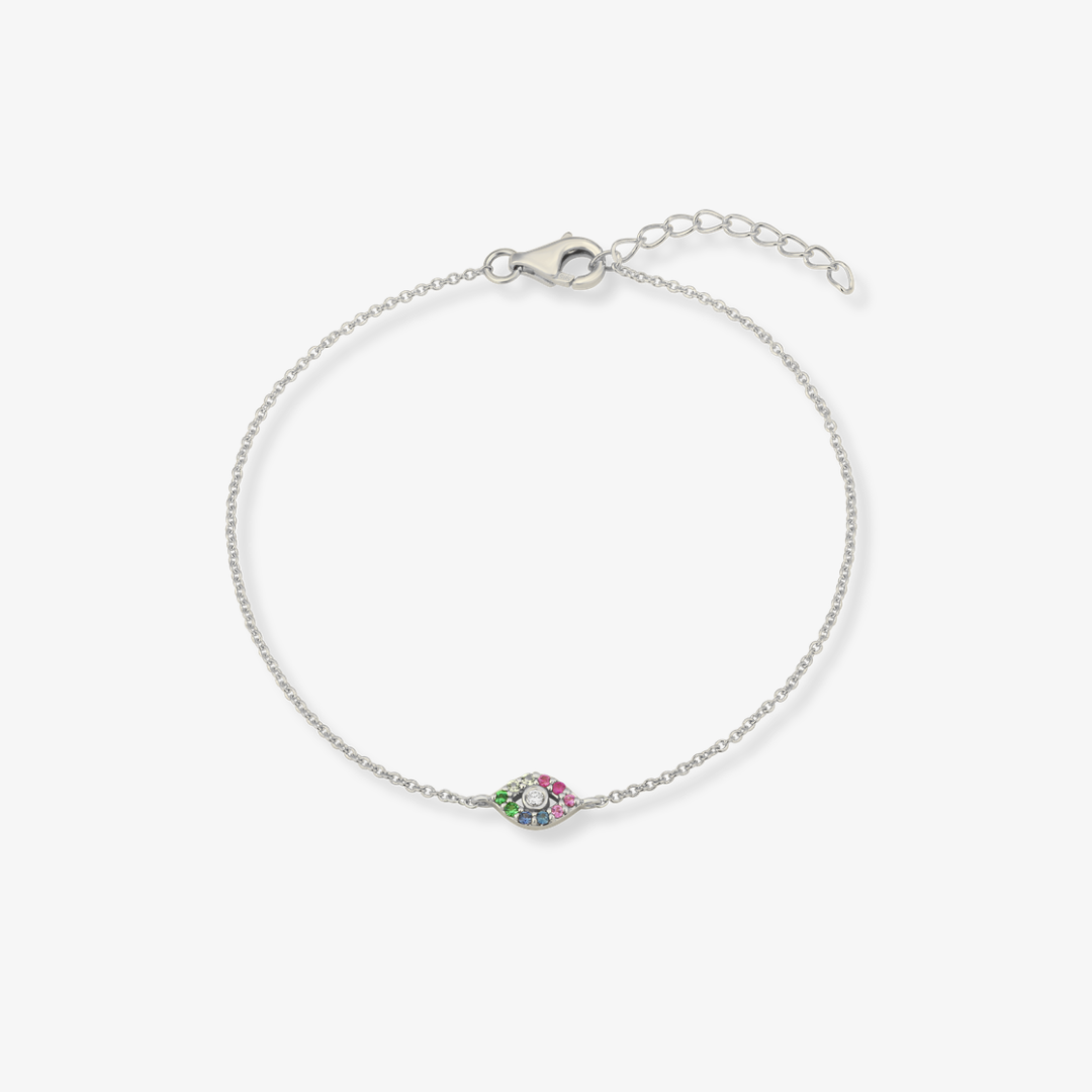 Evil Eye Rainbow Bracelet 14k White Gold