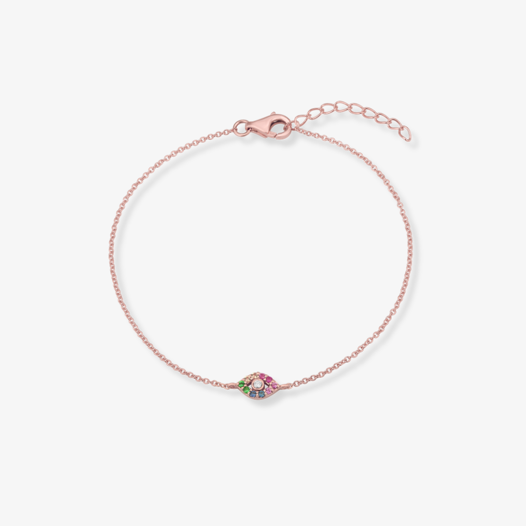 Evil Eye Rainbow Bracelet 14k Rose Gold