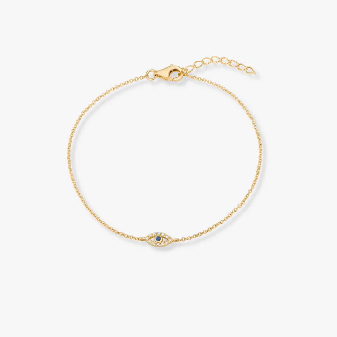 Evil Eye Diamond and Sapphire Bracelet 14k Yellow Gold