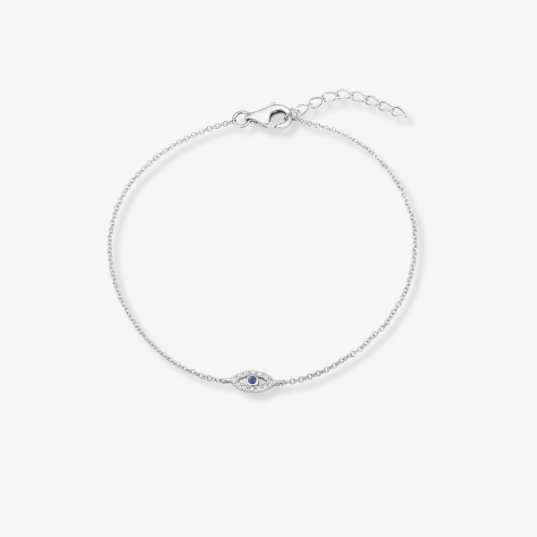 Evil Eye Diamond and Sapphire Bracelet 14k White Gold
