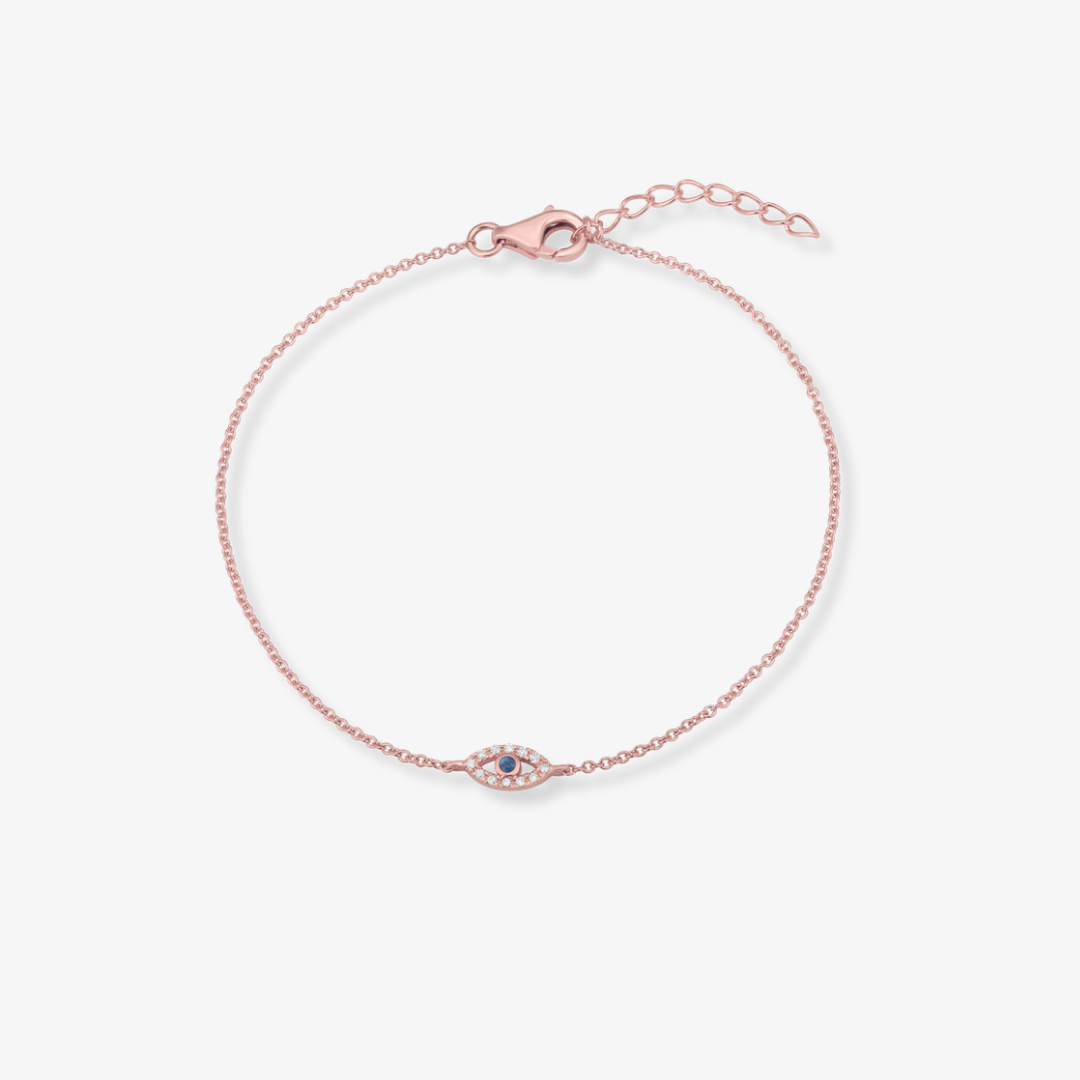 Evil Eye Diamond and Sapphire Bracelet 14k Rose Gold