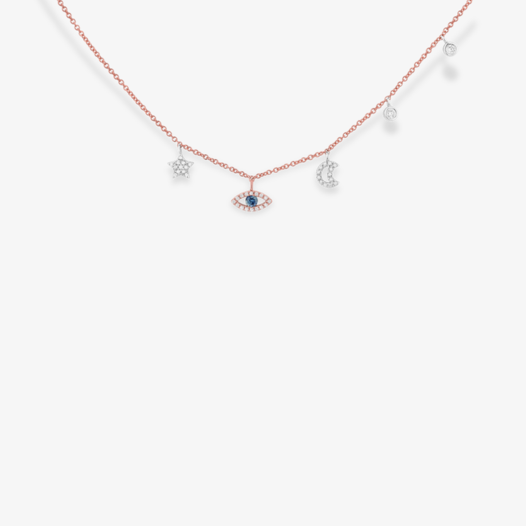 Evil Eye Charm Necklace 14k Rose Gold