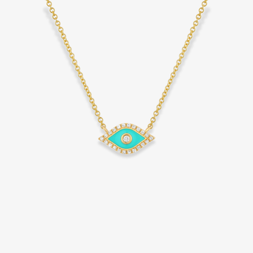 Evil Eye Necklace Diamond and Turquoise Enamel Yellow Gold