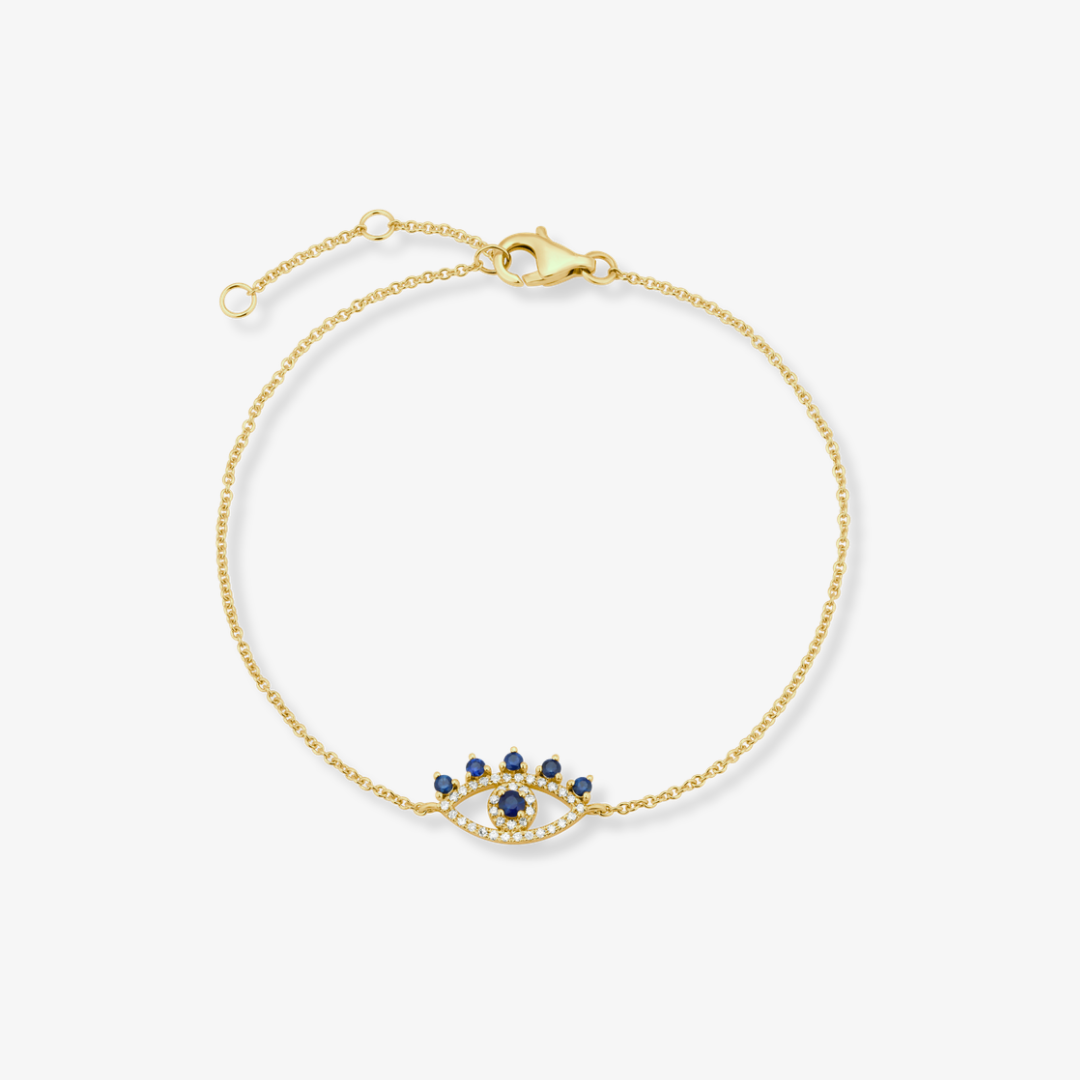 Evil Eye Diamond Sapphire Bracelet Yellow Gold